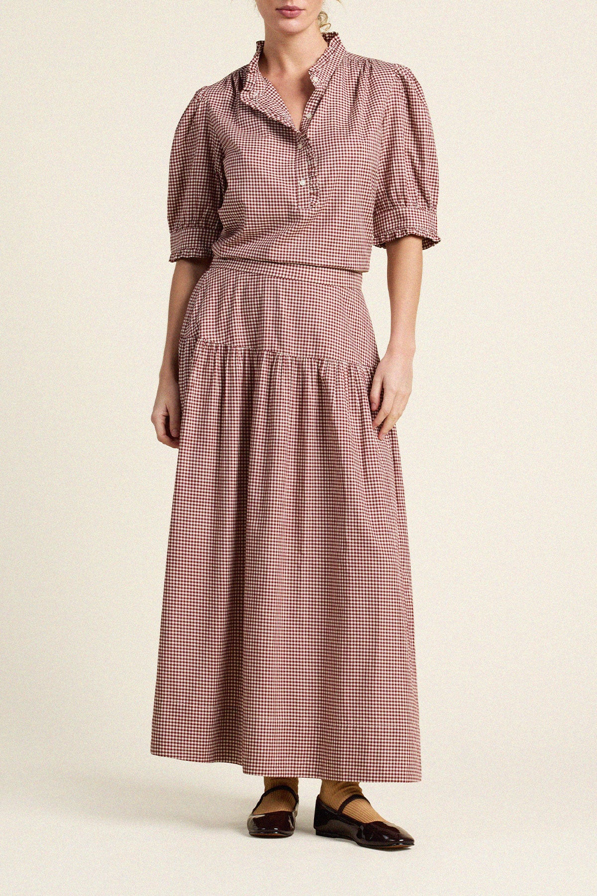 Trovata Noah blouse in Mahogany Check, cotton — view 3