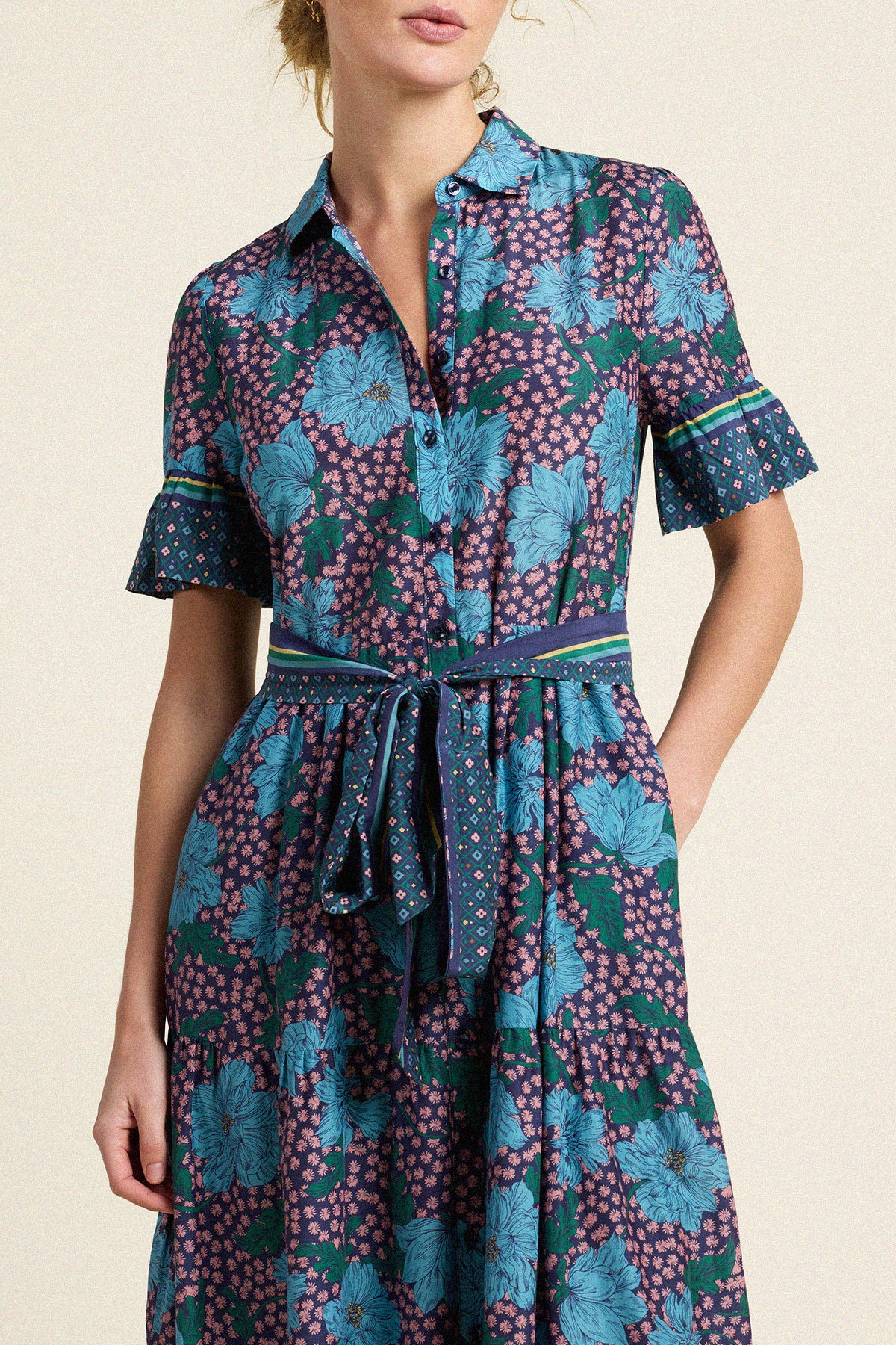 Trovata Martine dress in Midnight Trellis, cotton-silk blend — view 2