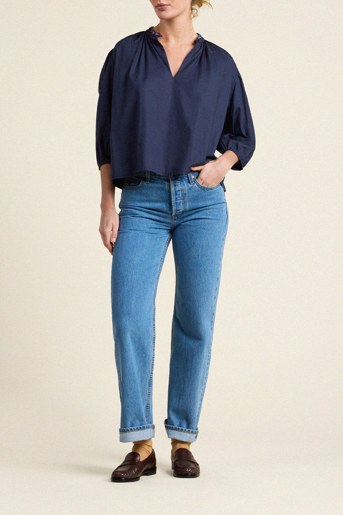 Trovata Orly blouse in Navy, cotton — view 4