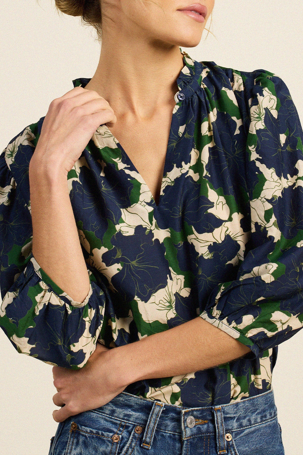 Trovata Orly blouse in Nightfall Bloom, cotton-silk blend — view 2