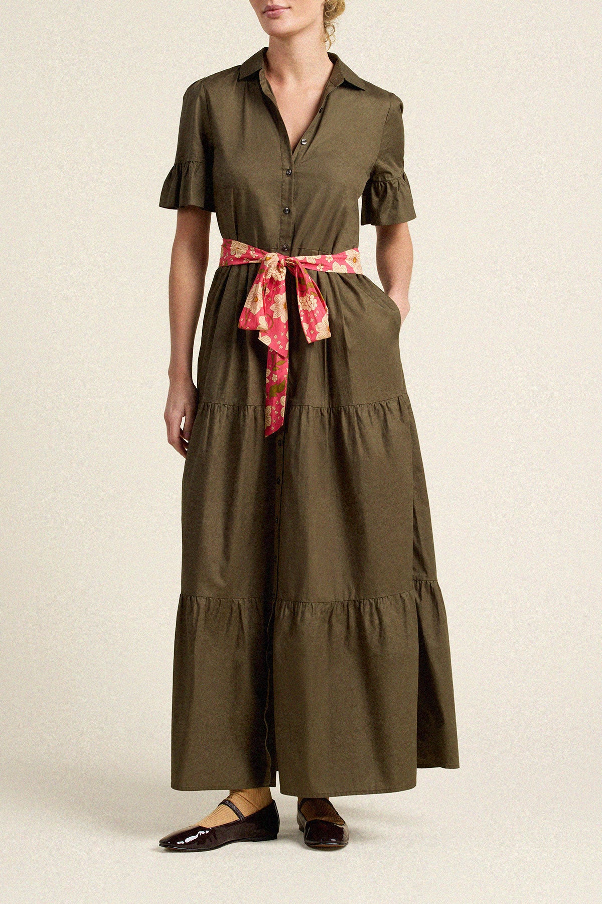 Trovata Martine dress in Olive, cotton — view 3