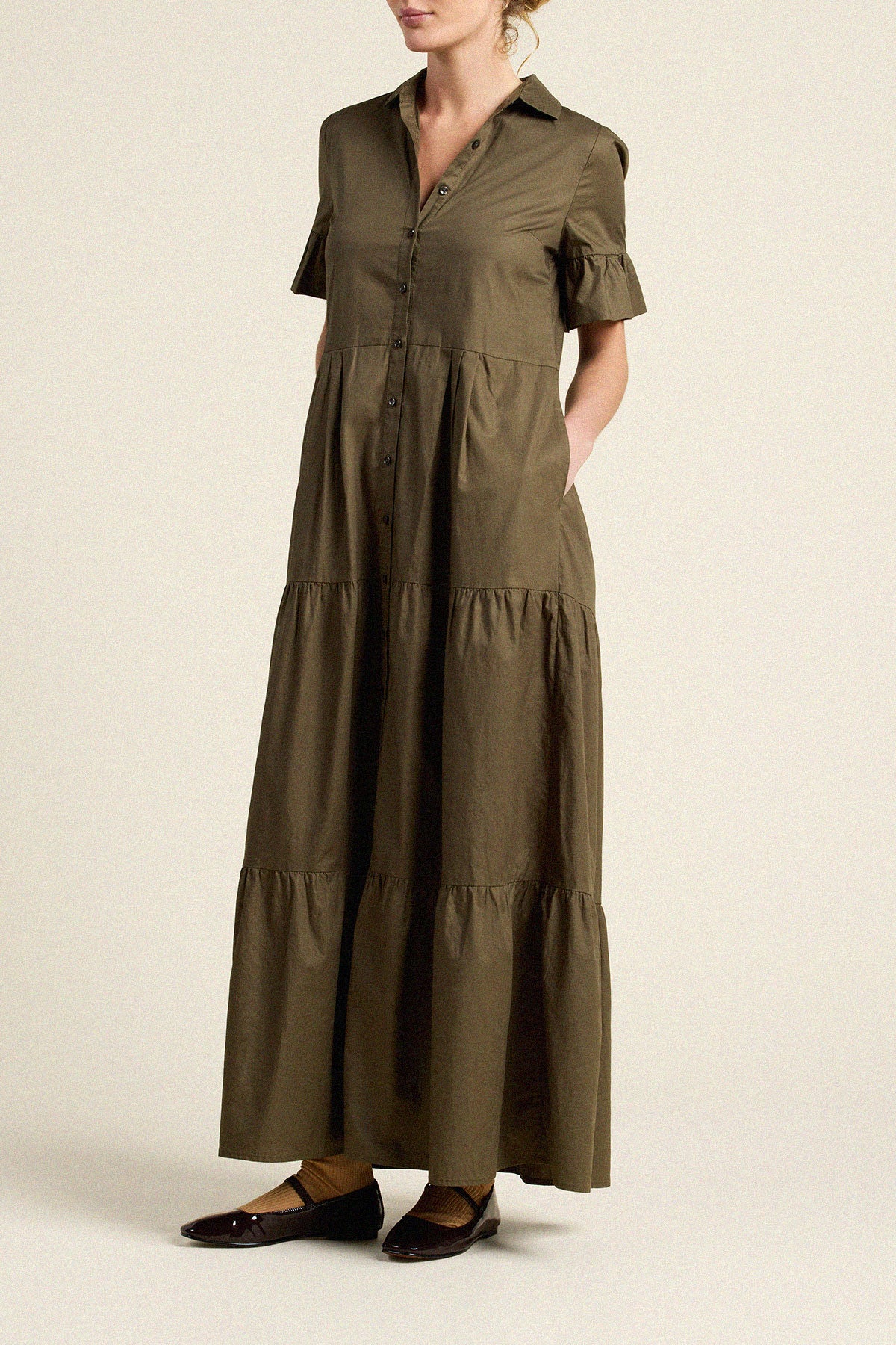 Trovata Martine dress in Olive, cotton — view 4