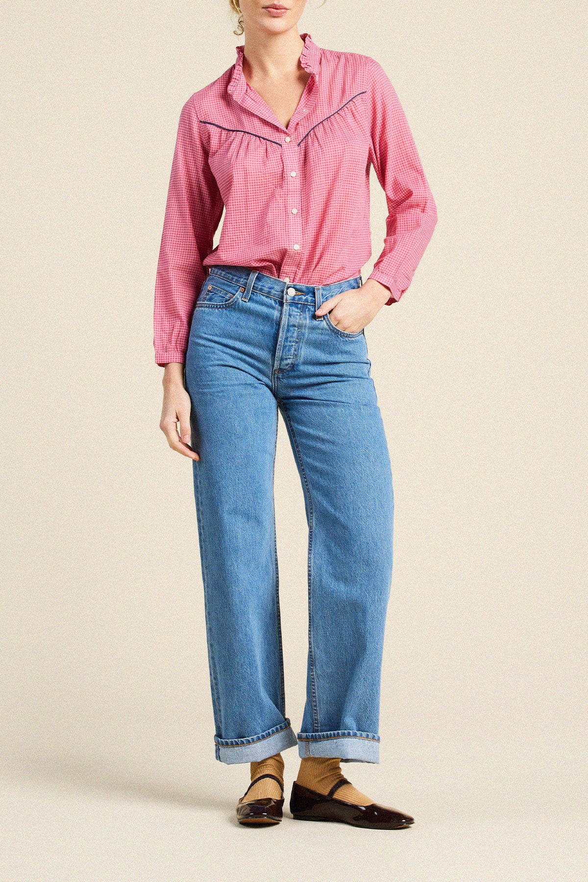 Trovata Ruth shirt in Rosehip Gingham, cotton — view 3