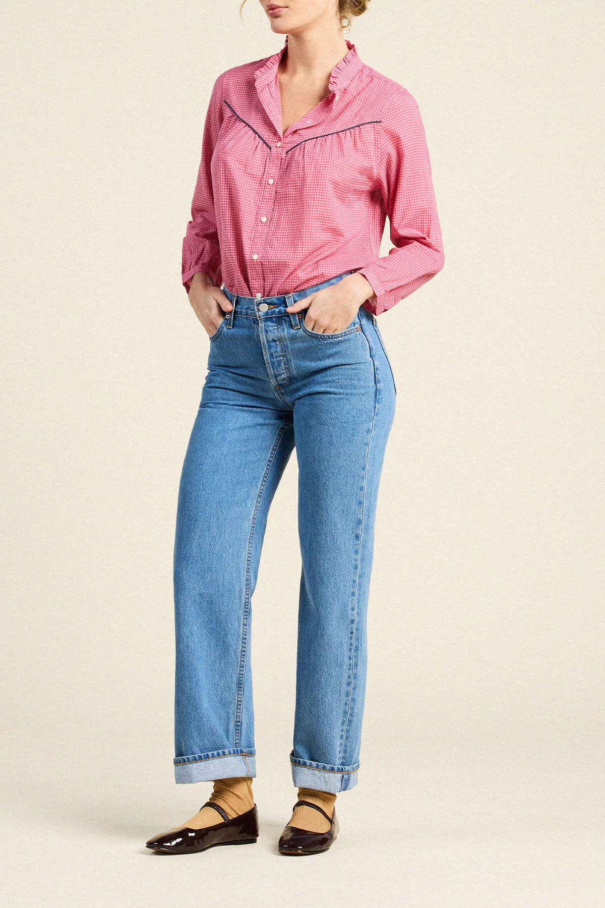 Trovata Ruth shirt in Rosehip Gingham, cotton — view 4