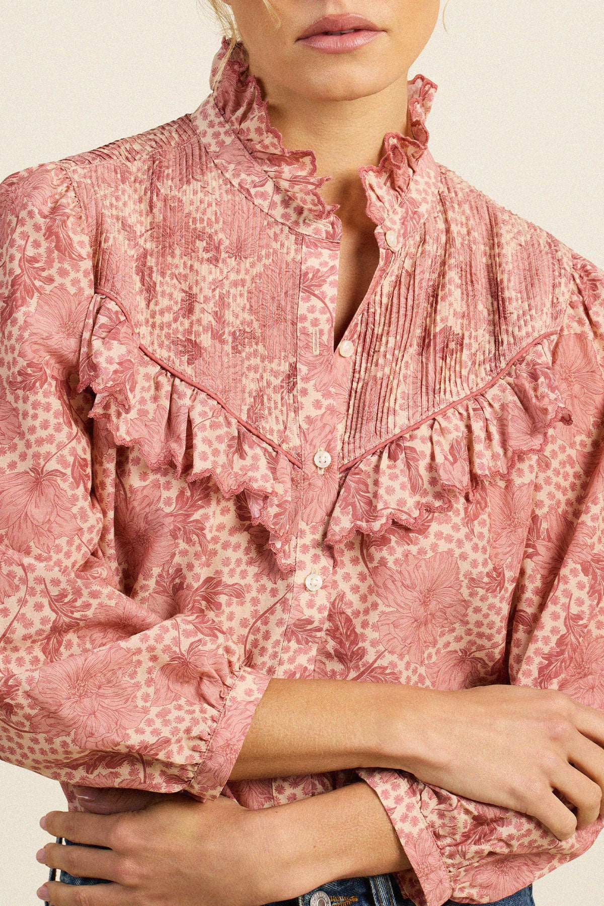 Trovata Vianne blouse in Rosewater Bloom, cotton-silk blend — view 5