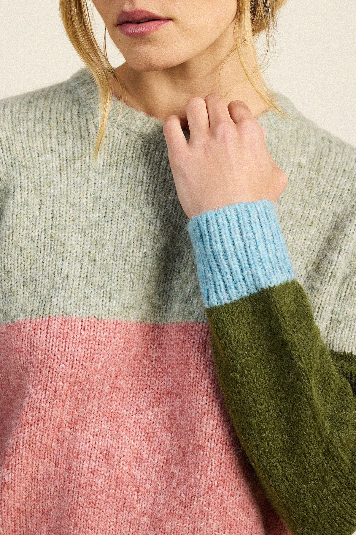 Trovata Cleo sweater in Grey Colorblock, alpaca-wool blend — view 2