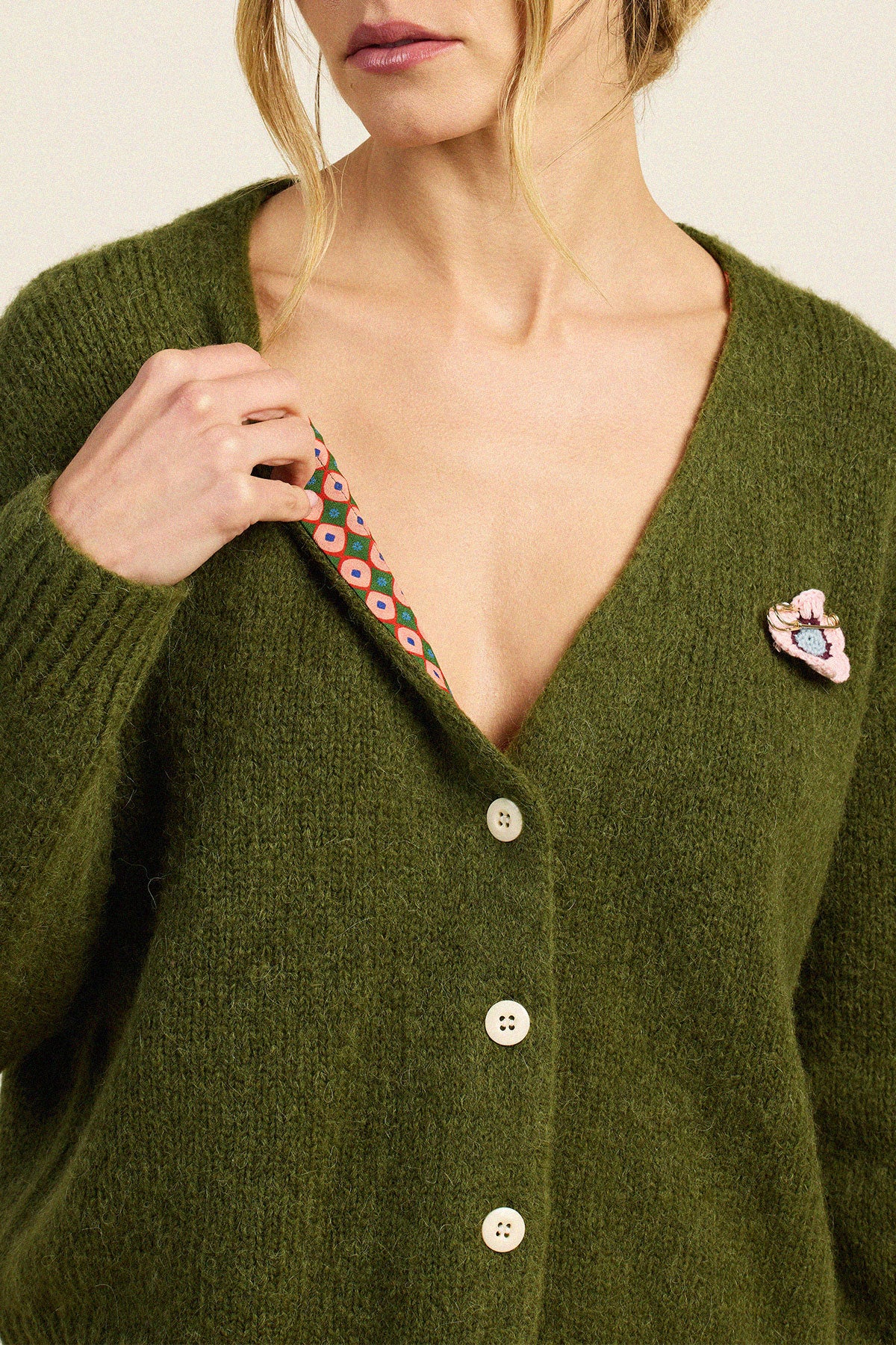Trovata Esra cardigan sweater in Fern, alpaca-wool blend — view 3