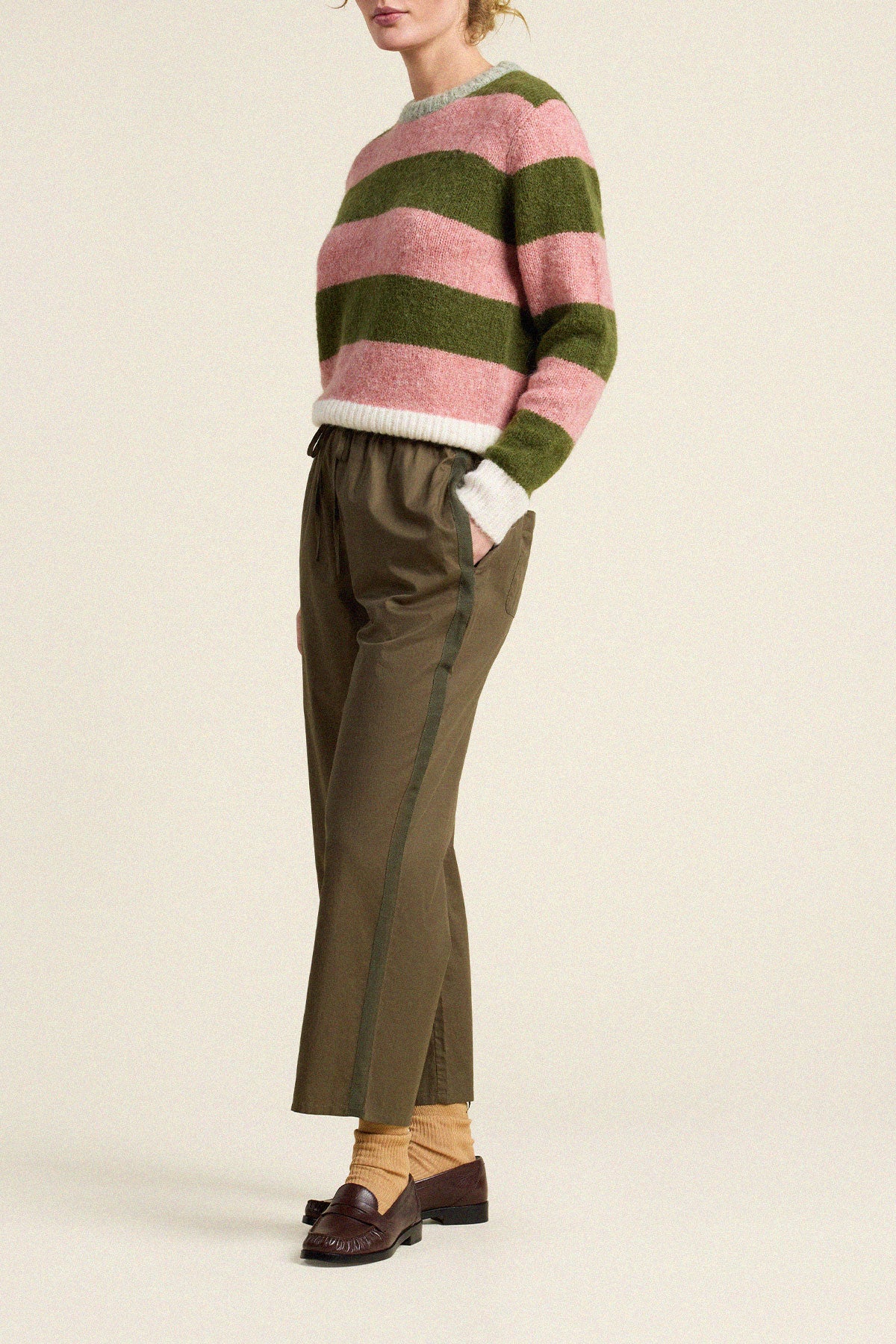 Trovata Cleo sweater in Pink Stripe, alpaca-wool blend — view 5