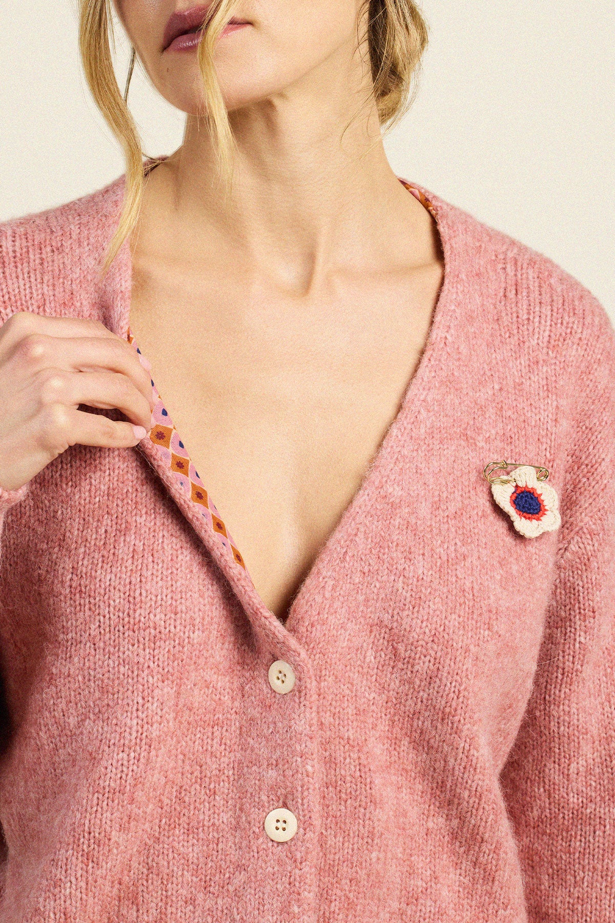 Trovata Esra cardigan sweater in Pink, alpaca-wool blend — view 2