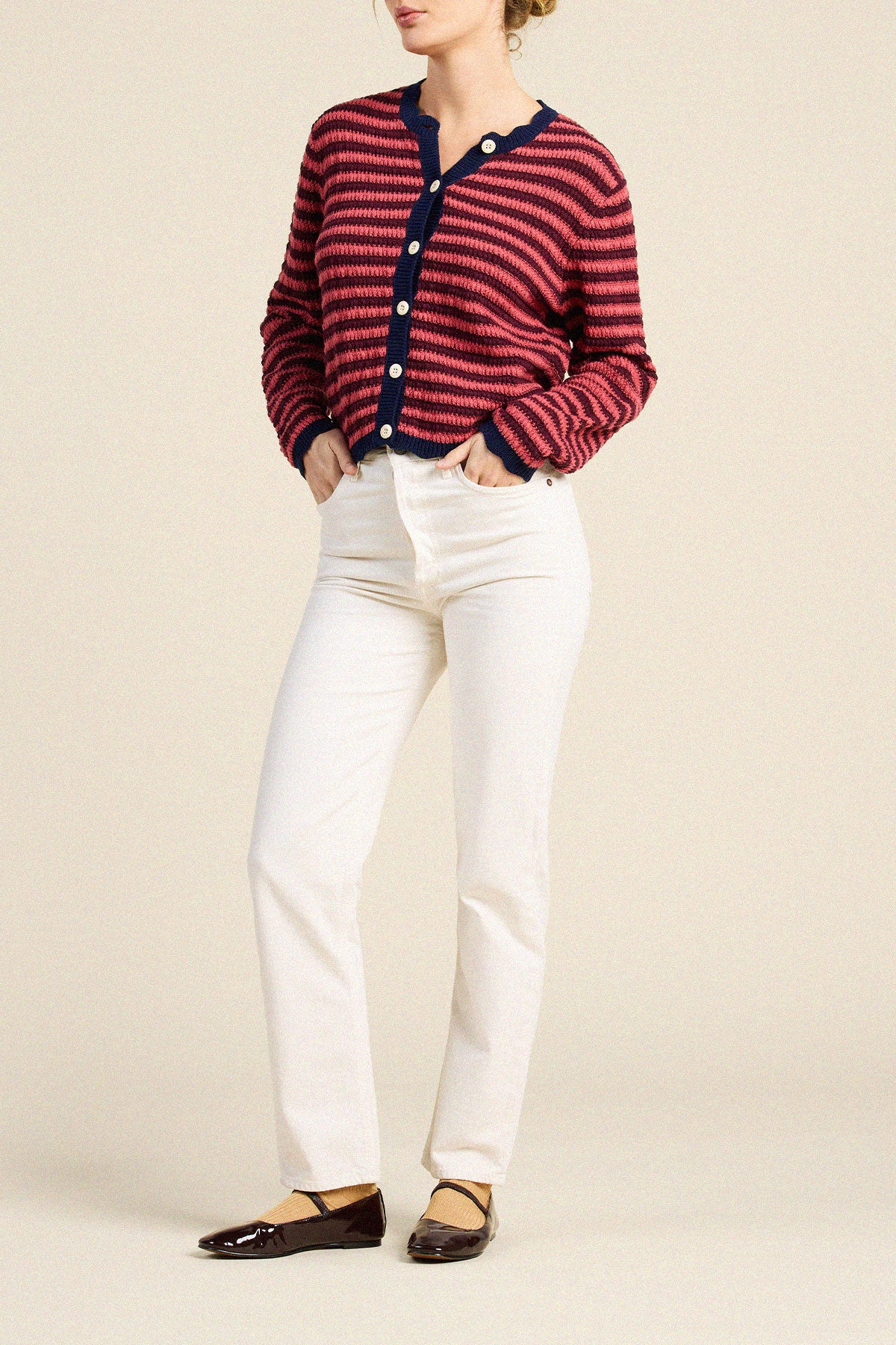 Trovata Vento cardigan in Pink Stripe, cotton — view 4
