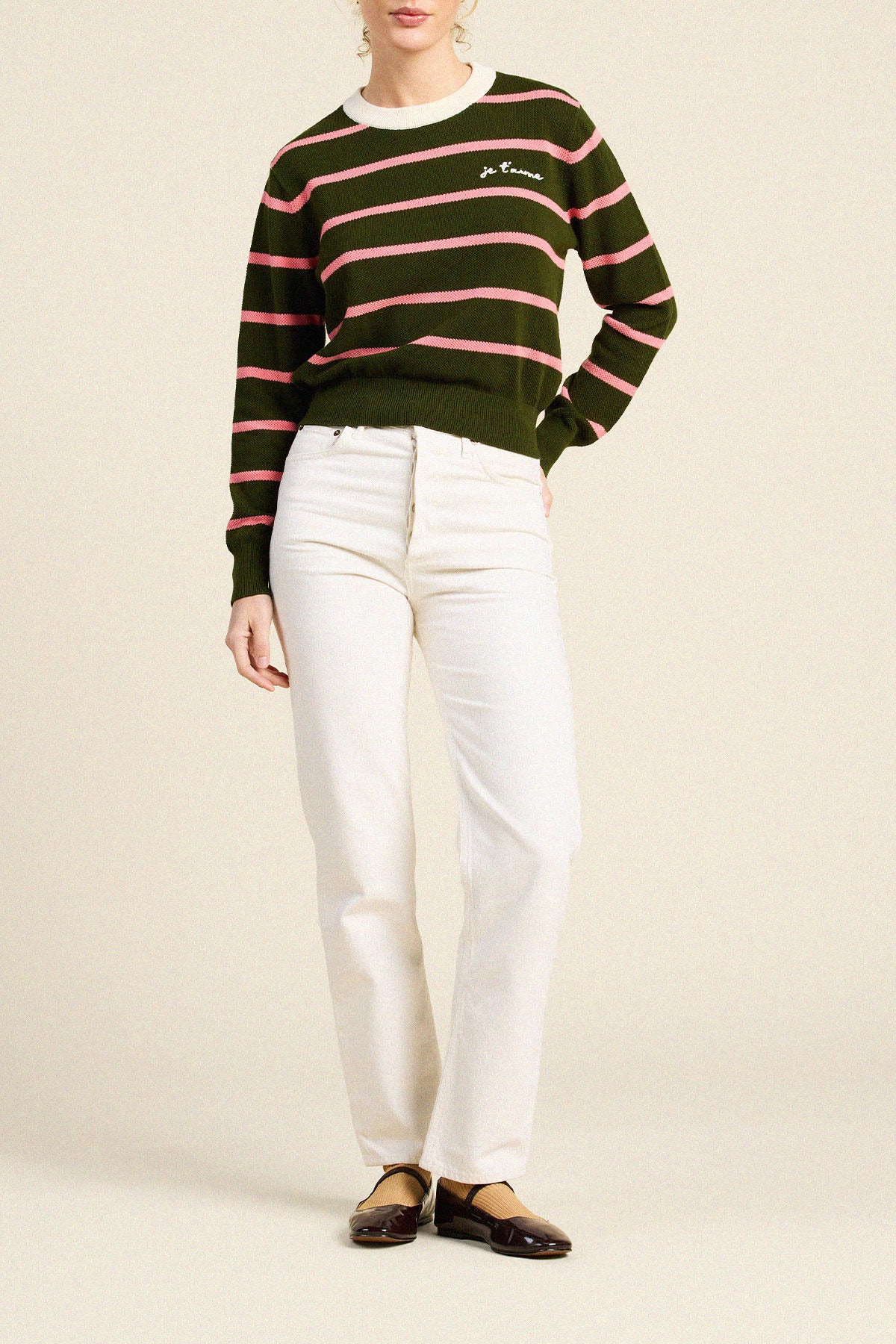 Trovata Cleo sweater in Olive Stripe, cotton — view 3
