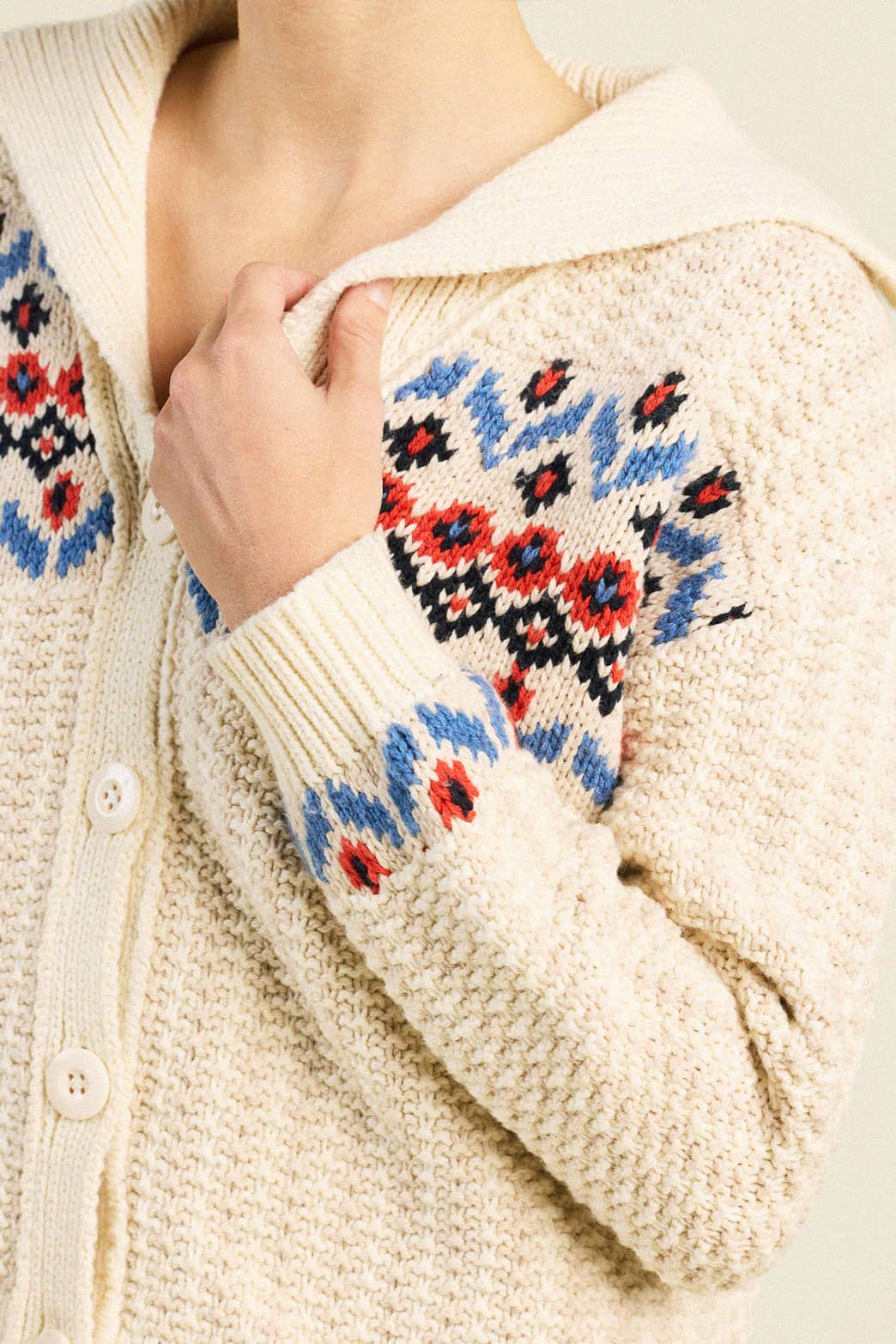 Savannah Cardigan Antique White Fairisle