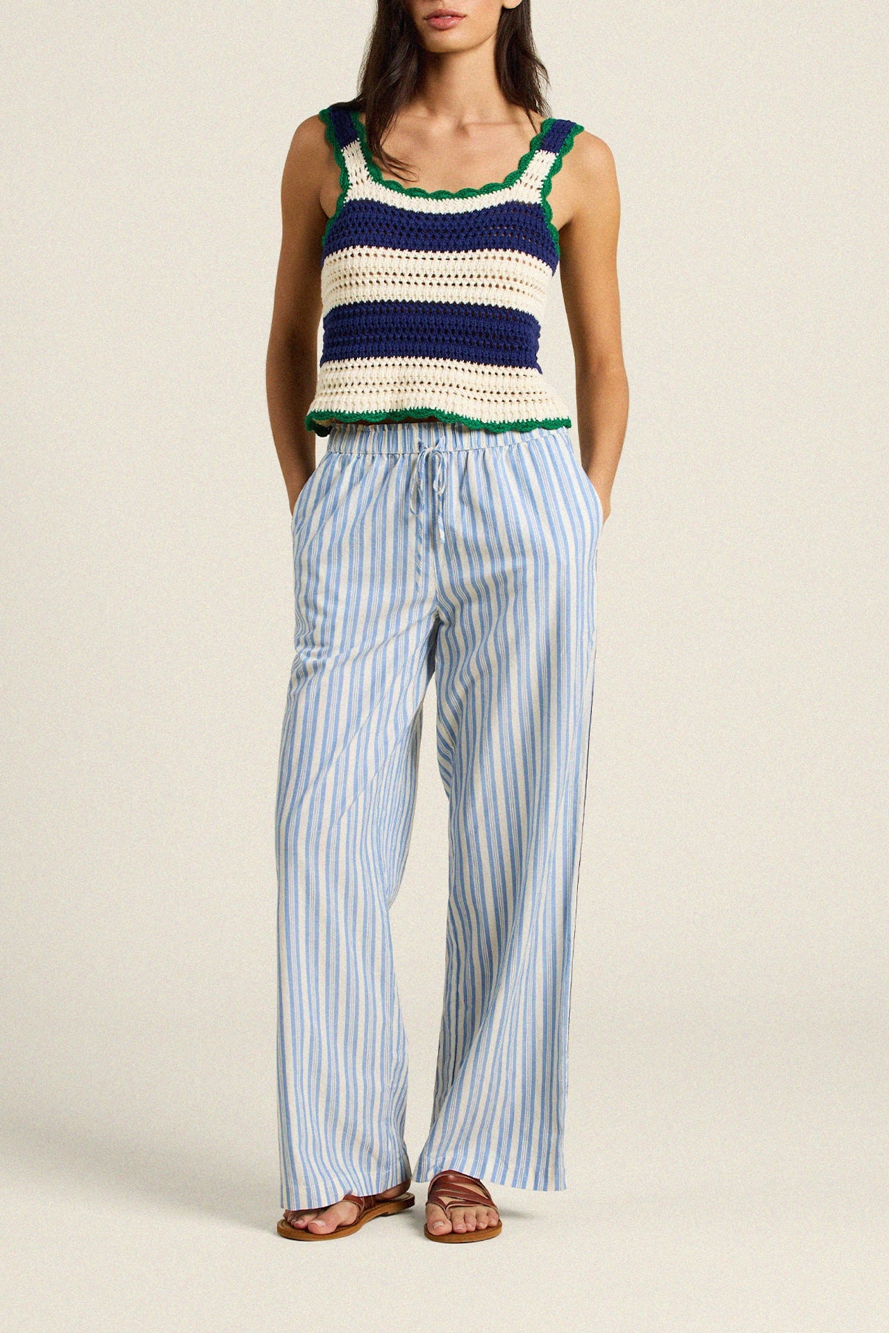 Justine Sweater Tank Navy W/ Antique White Stripe