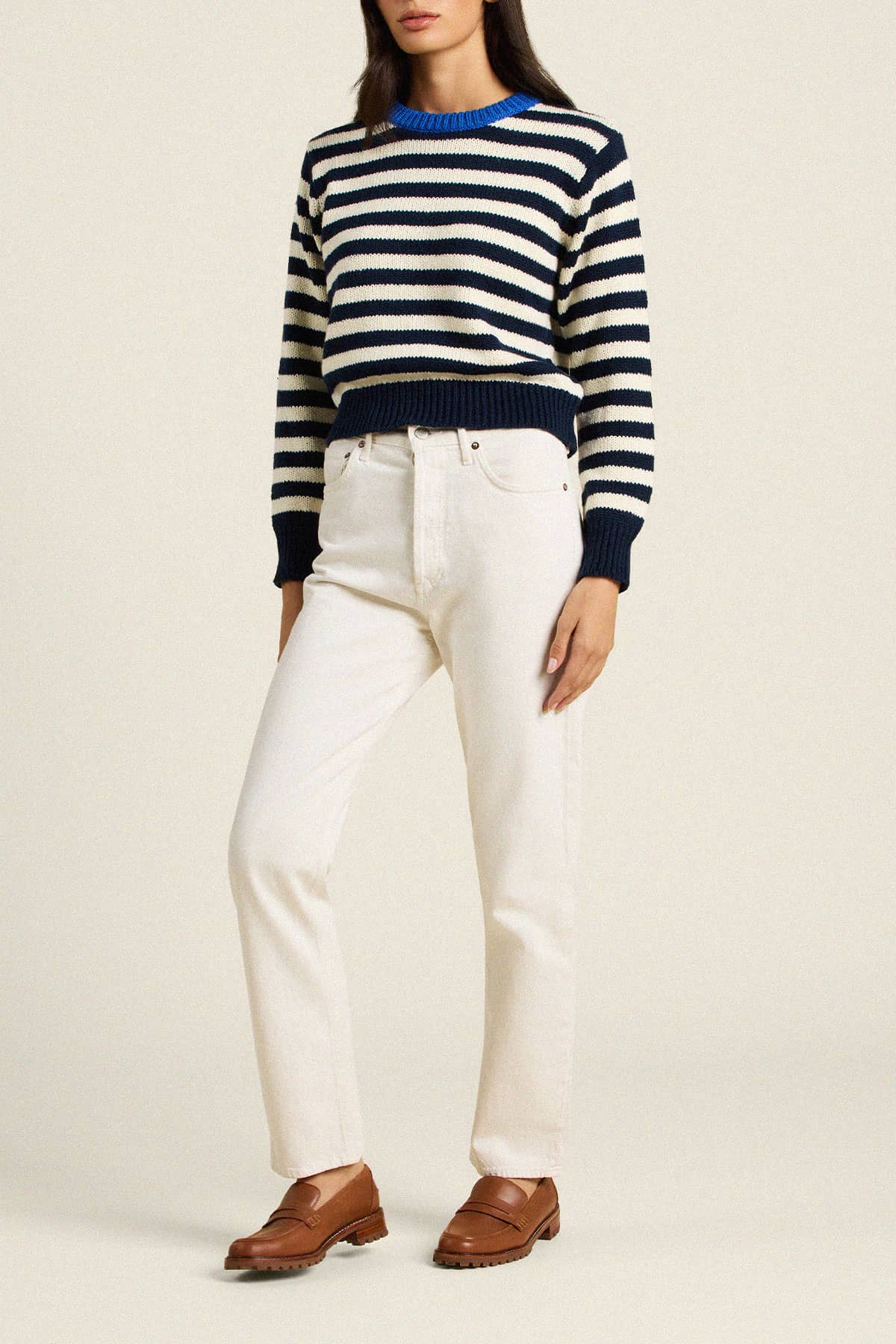 Cleo Sweater Antique White W/ Navy Stripe