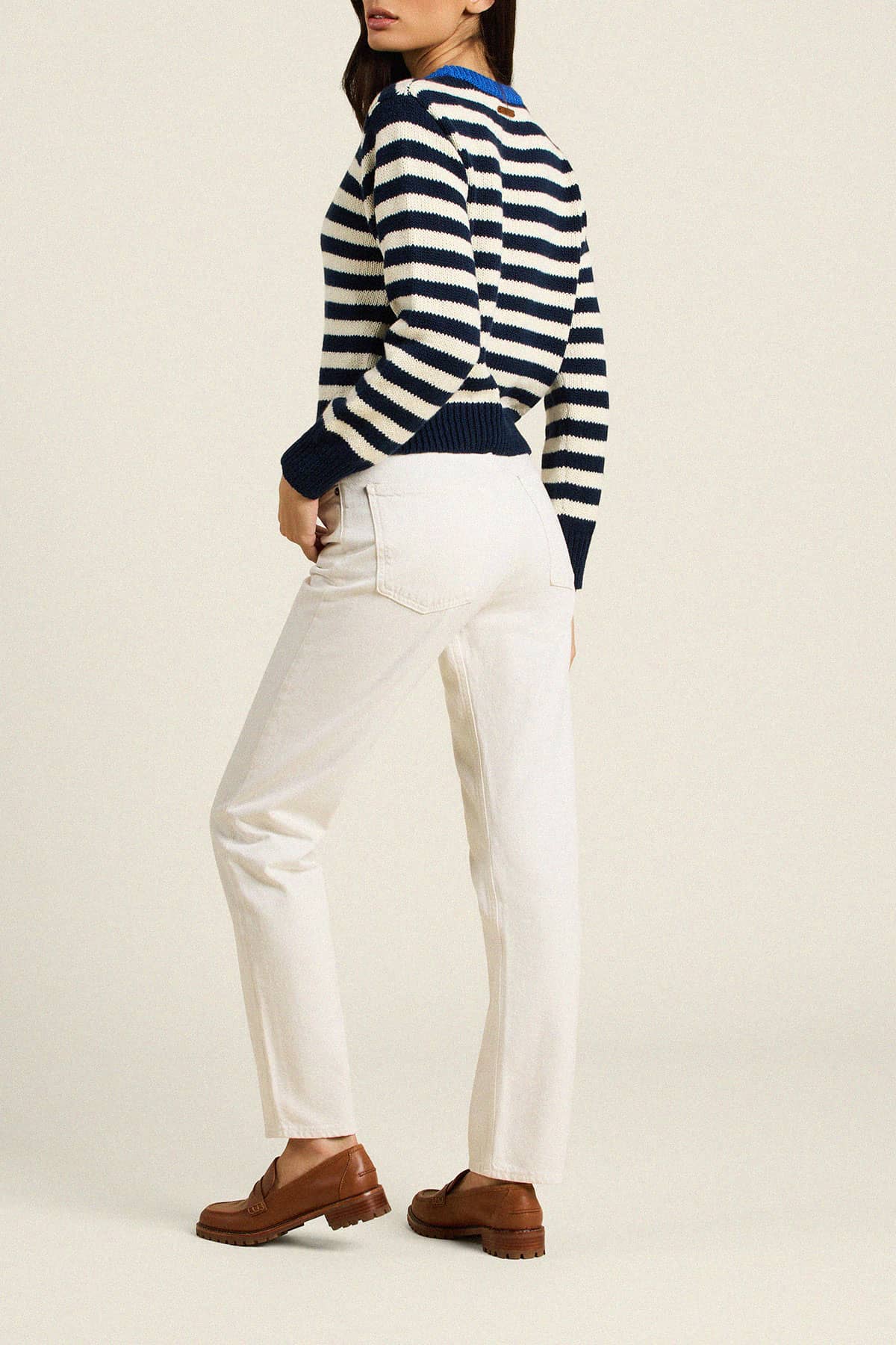 Cleo Sweater Antique White W/ Navy Stripe