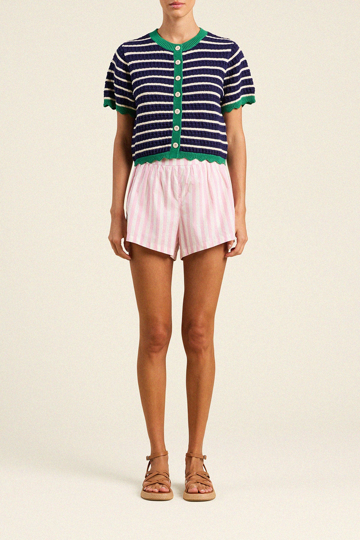 Aurora Cardigan Navy W/ Antique White Stripe