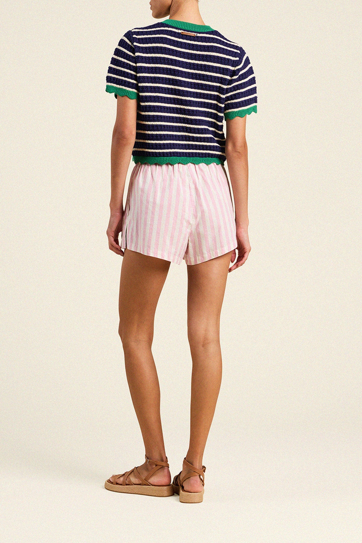 Aurora Cardigan Navy W/ Antique White Stripe