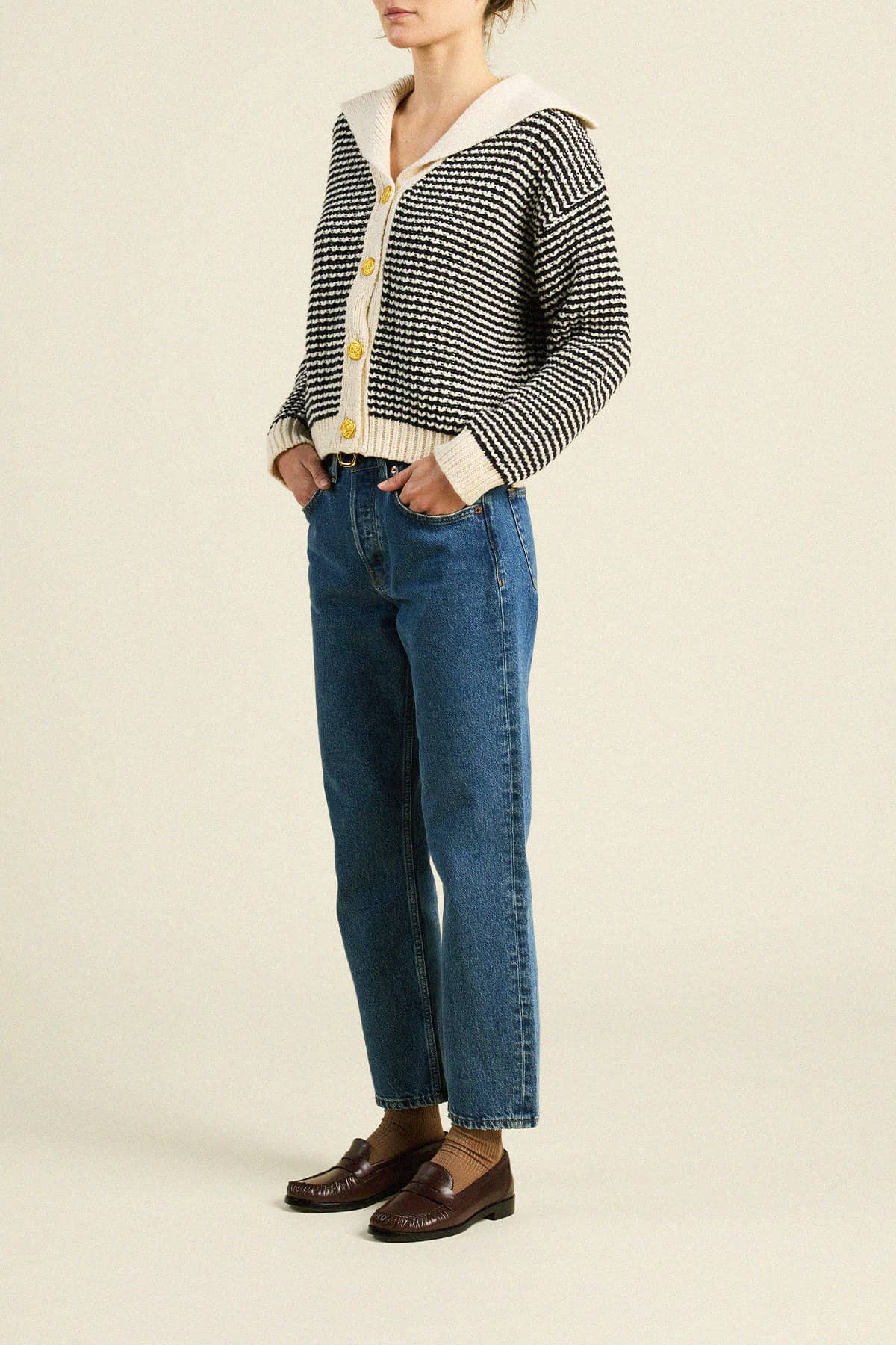 Savannah Cardigan Antique White & Black Stripe