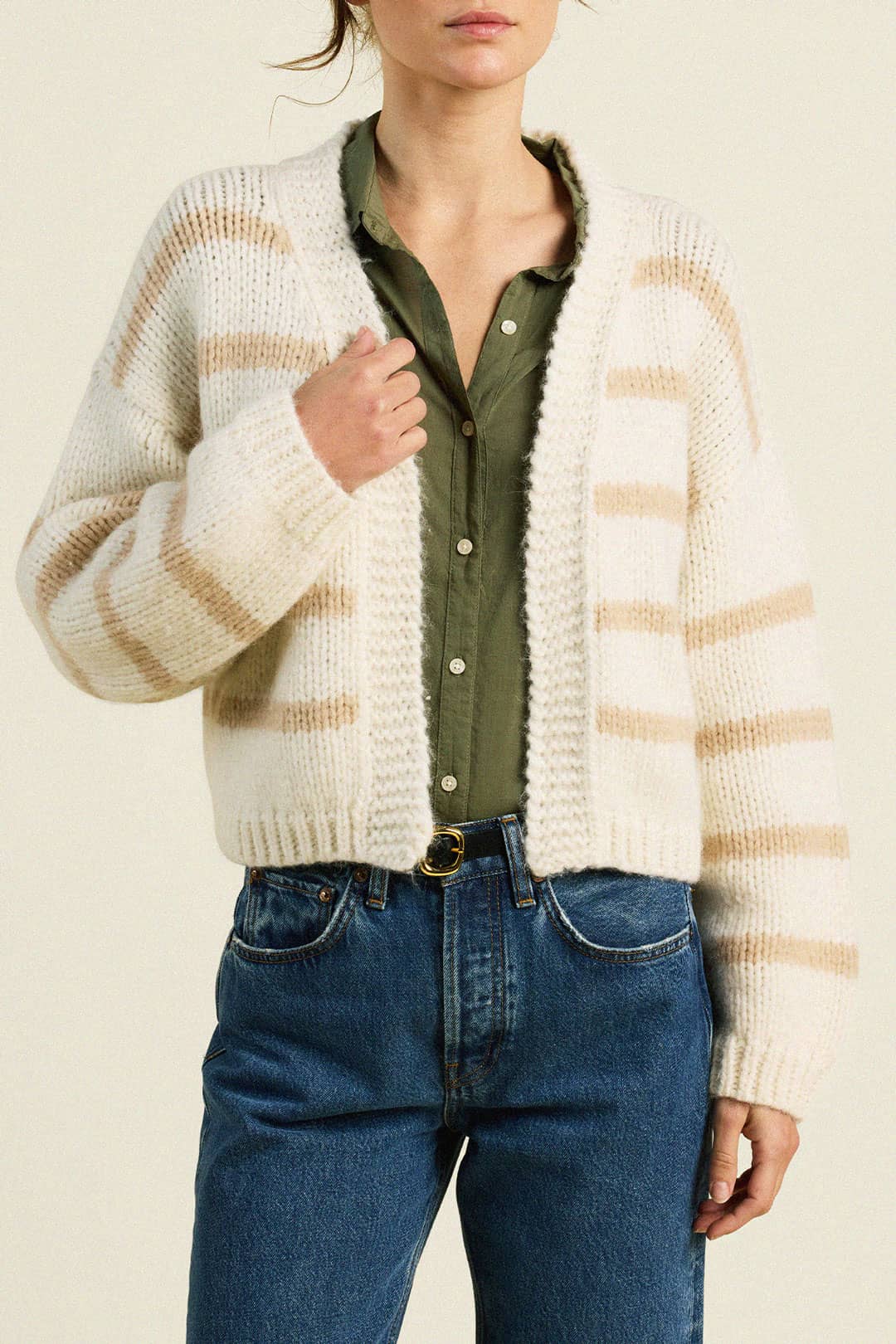 Arlowe Cardigan Antique White Stripe