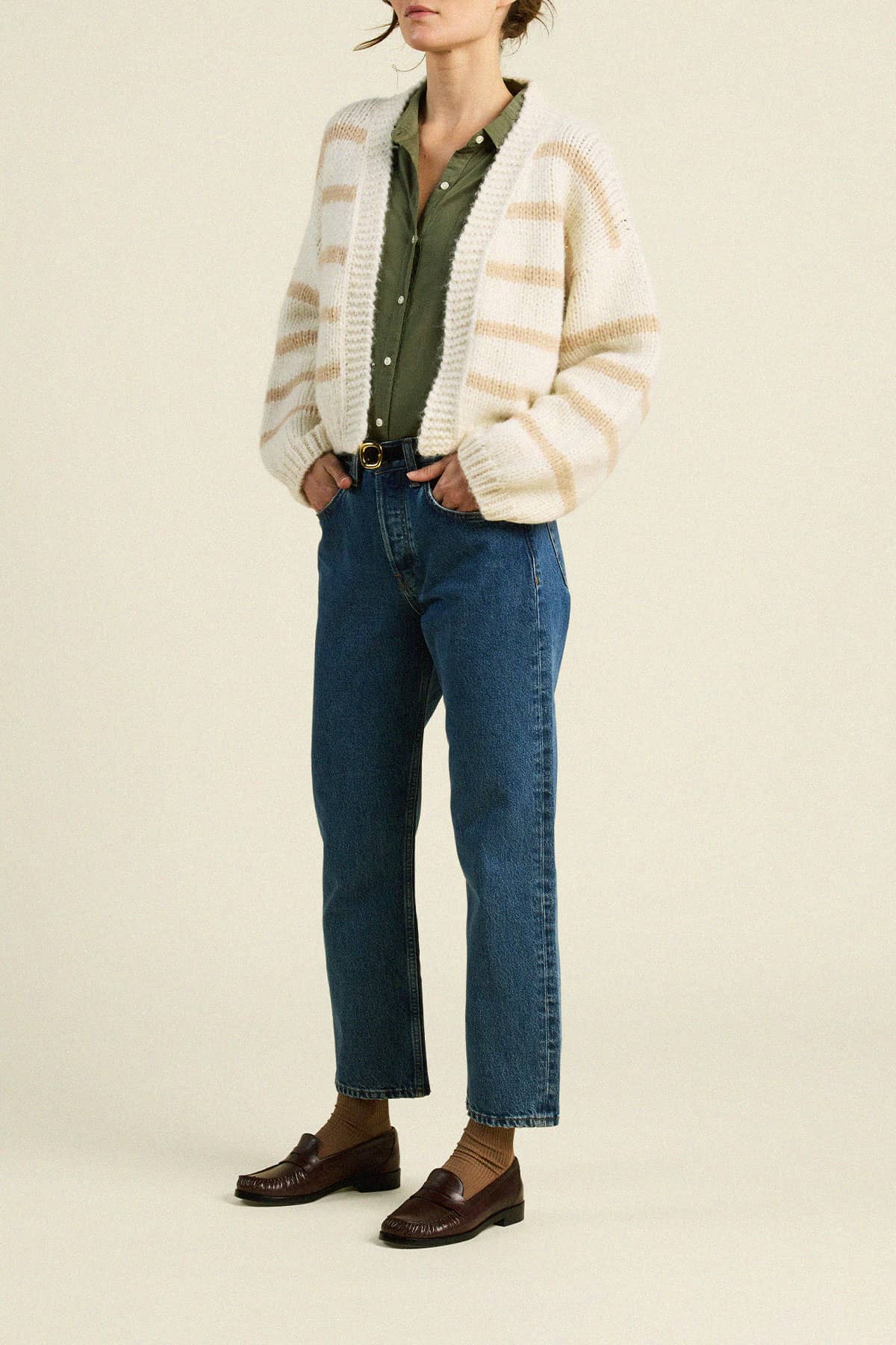 Arlowe Cardigan Antique White Stripe