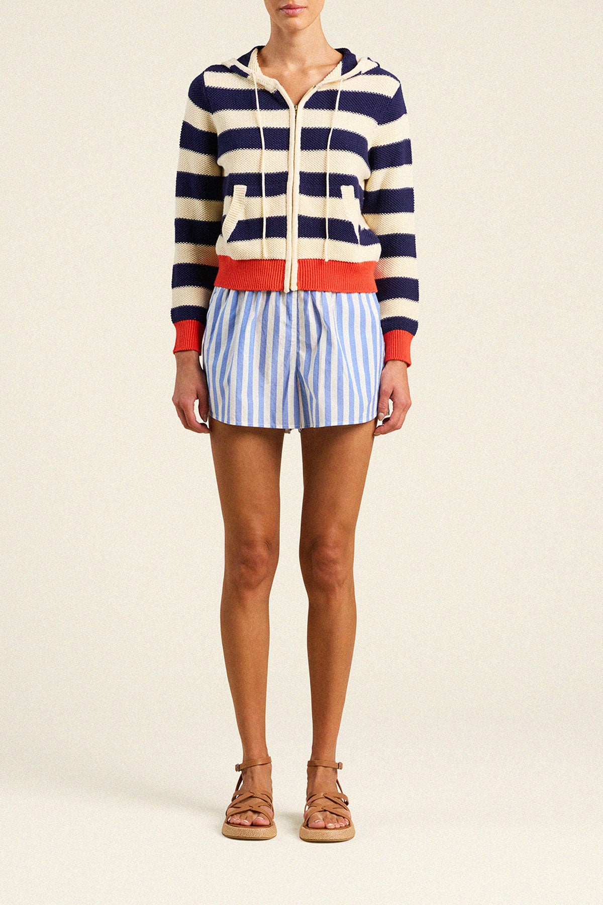 Rafa Zip-Up Hoodie Antique White/Navy Stripe