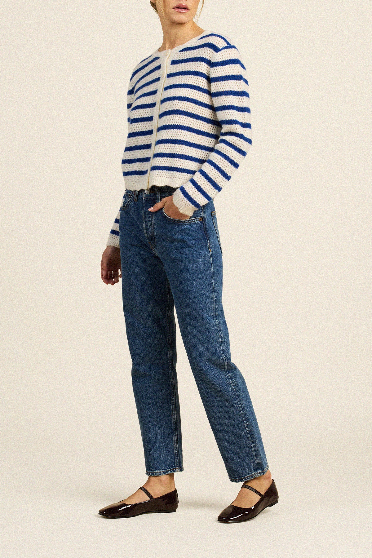 Trovata Vento cardigan in Blue Stripe, cotton — view 4