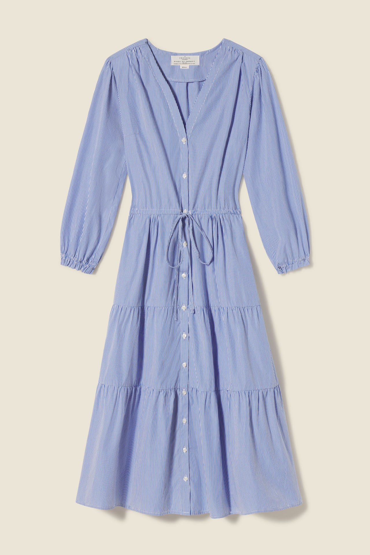 Ainsley B Dress | Blue/White Stripe | S | Birds of Paradis by Trovata