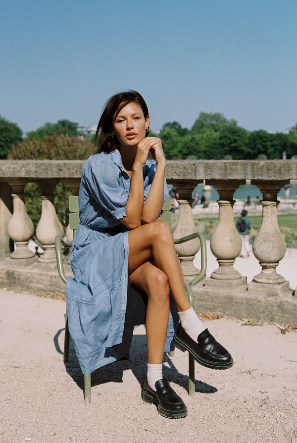 Frankie Dress Blue Houndstooth