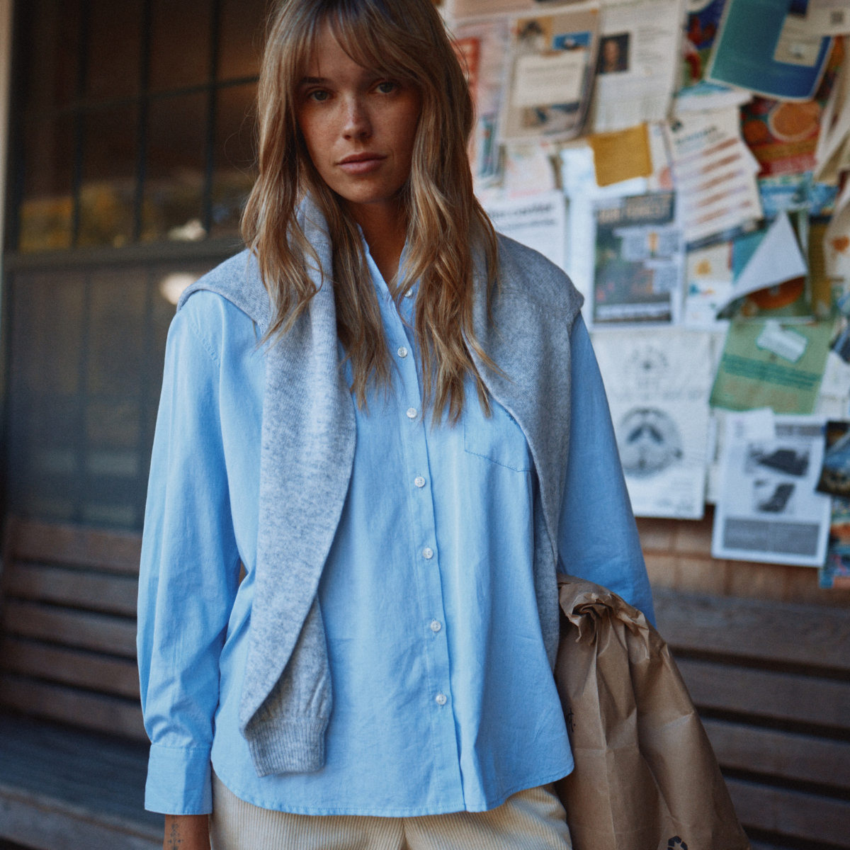 トップス Graphpaper ALUMO Oversized Shirt BLUE Graphpaper) ALUMO for GP L/S Oversized Regular Collar Shirt