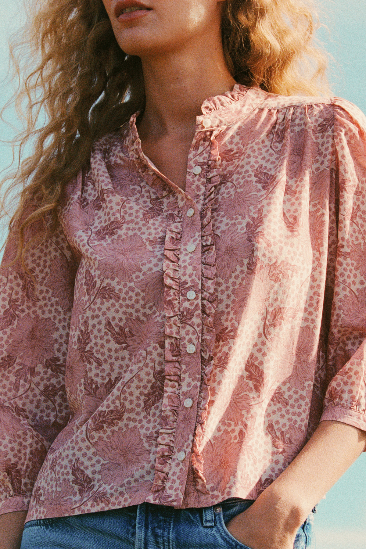 Trovata Elin shirt in Rosewater Bloom, cotton-silk blend — view 2