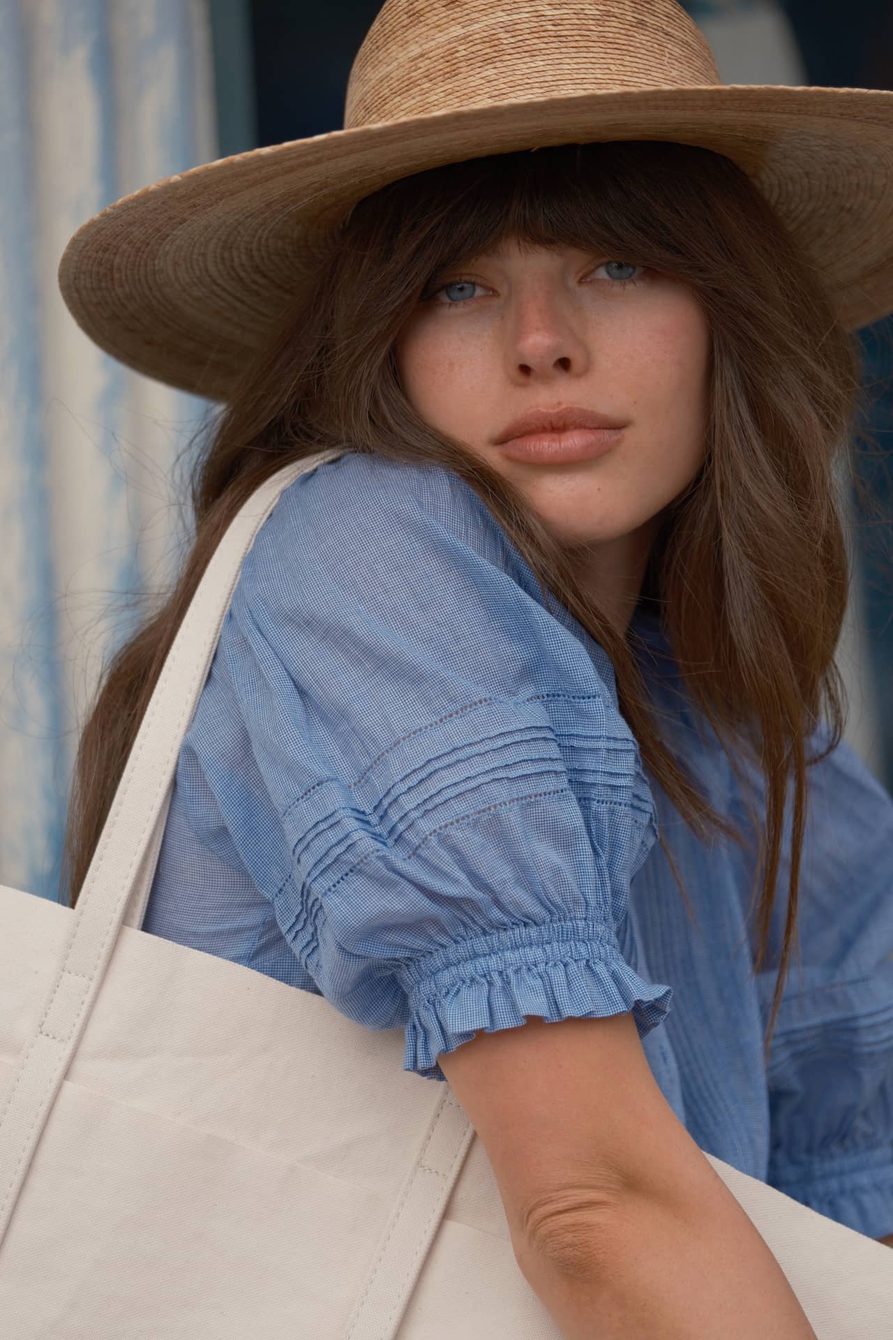 Jess Blouse Blue Houndstooth