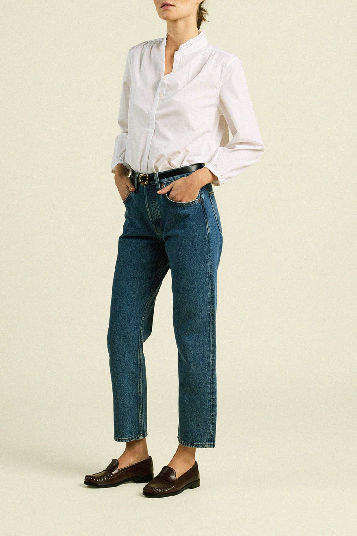 Sara B Henley Shirt White Poplin