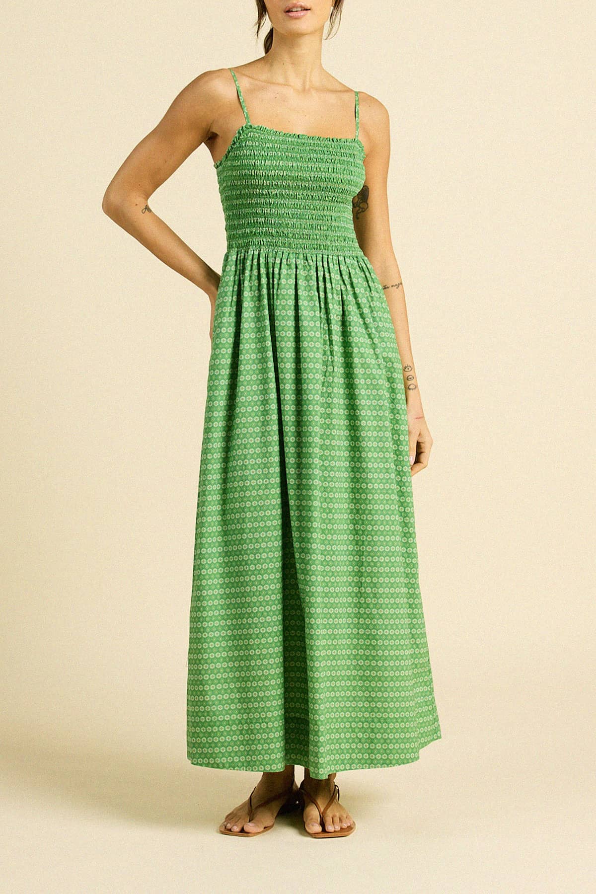 Carmen Dress Green Medallion