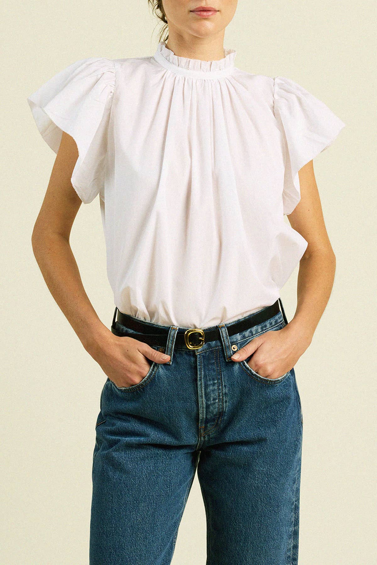 Carla Highneck Shirt White Poplin