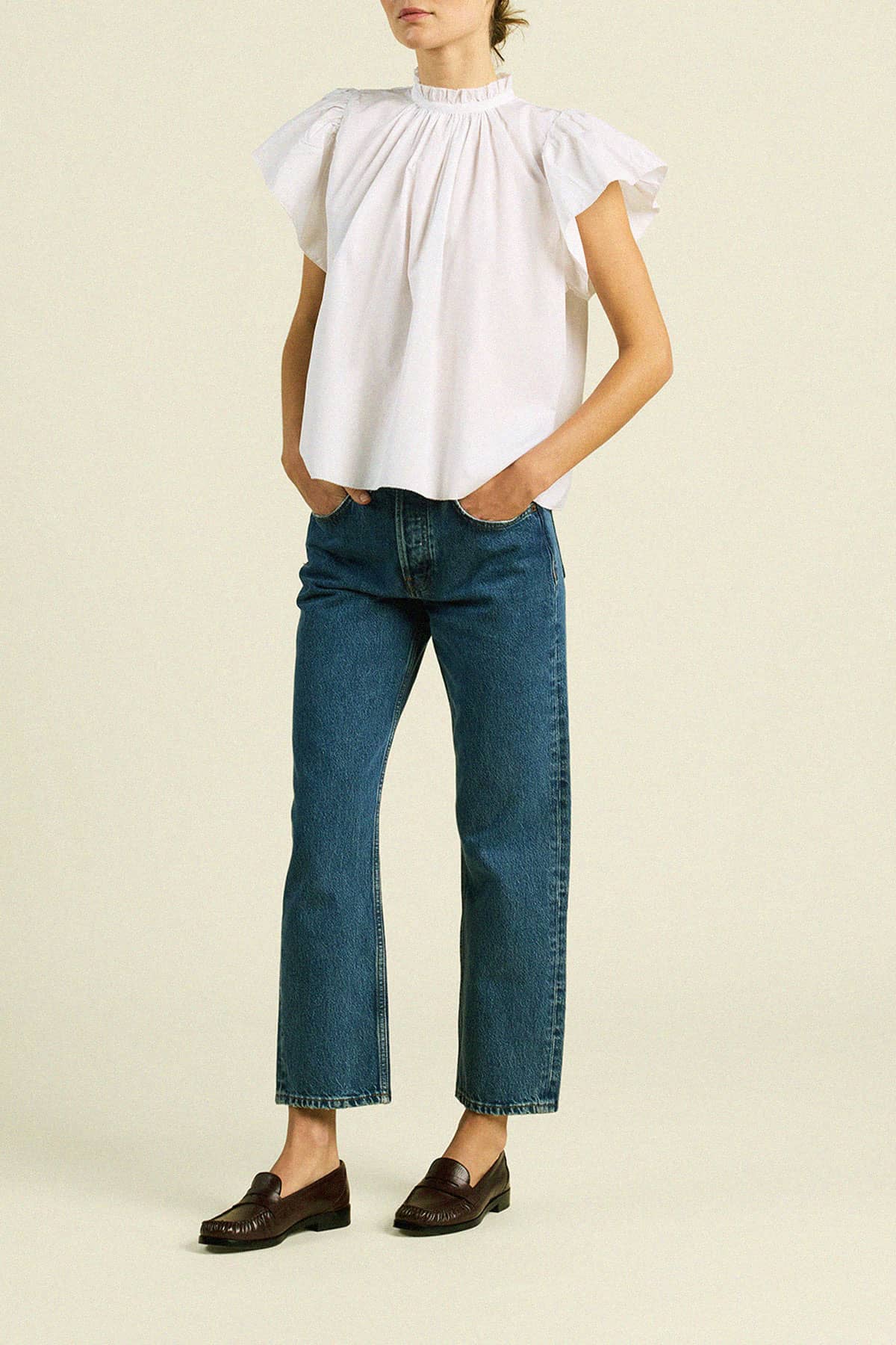 Carla Highneck Shirt White Poplin