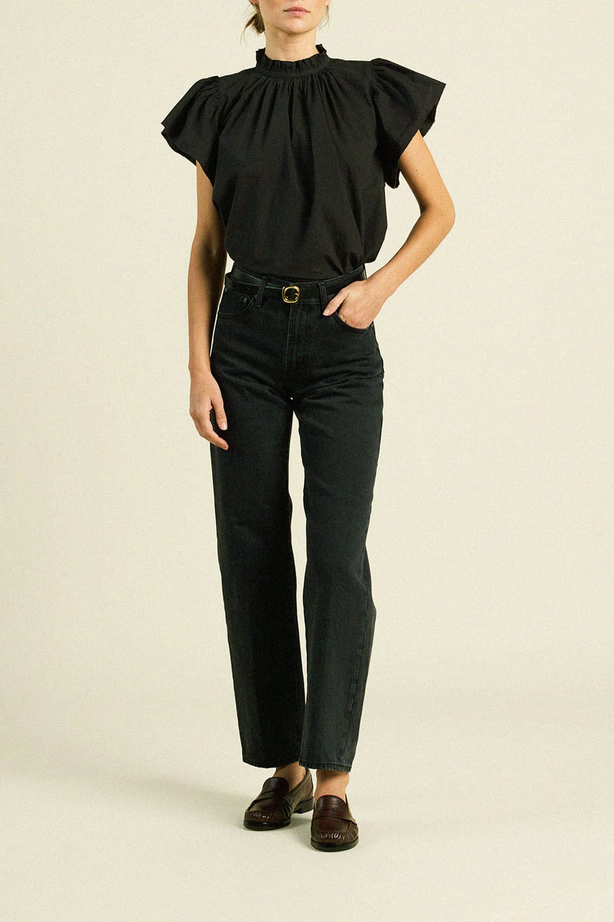 Carla Highneck Shirt Black Poplin