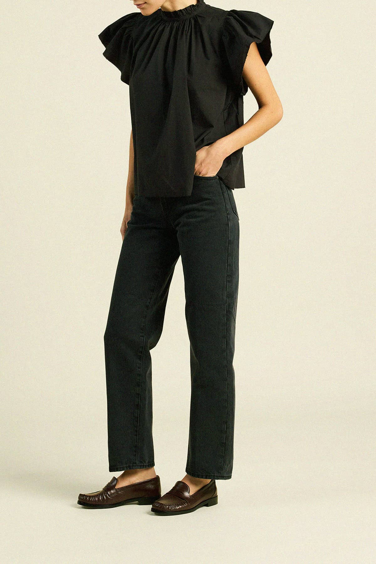 Carla Highneck Shirt Black Poplin