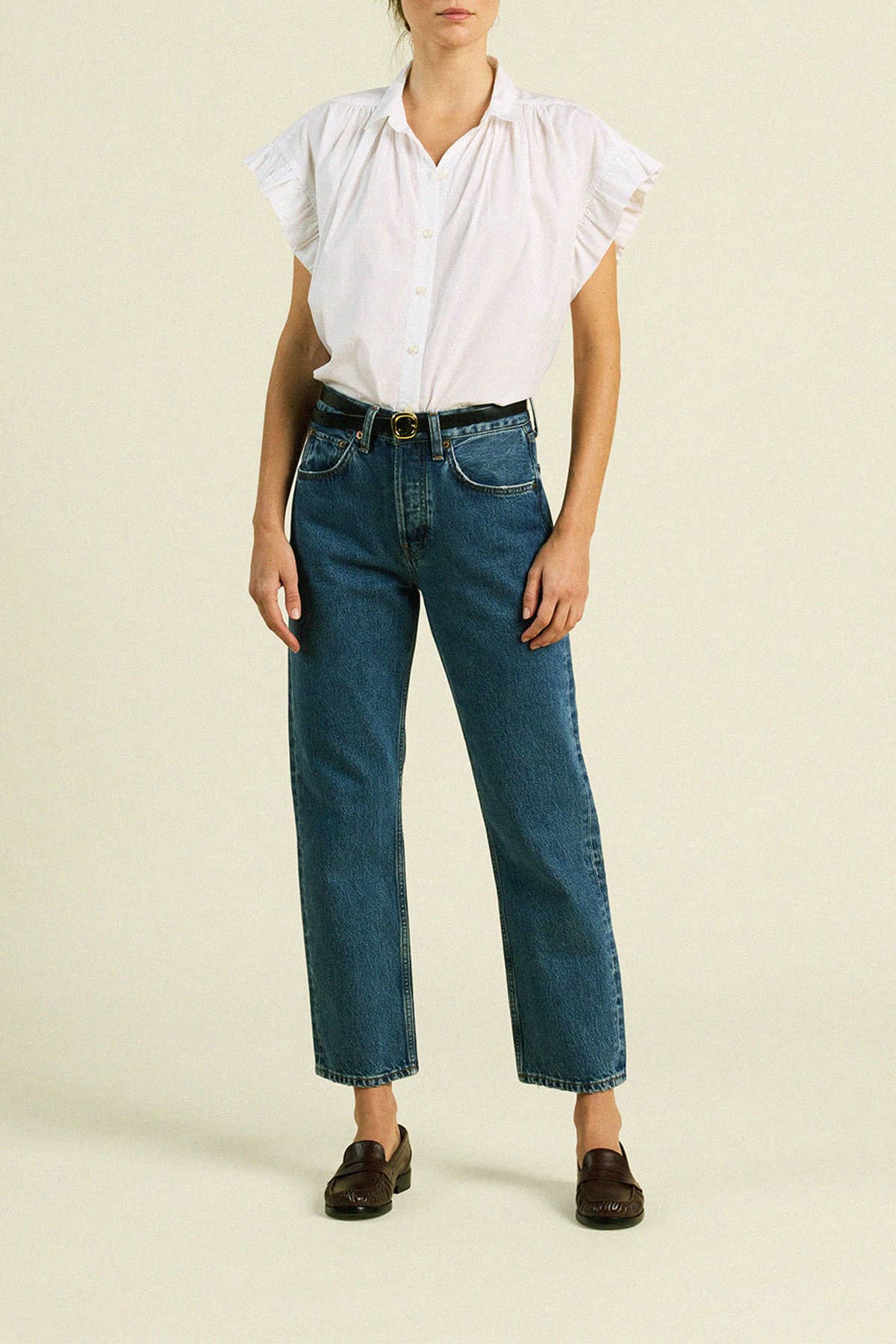 Marianne B Ruffle Sleeve Shirt White Poplin