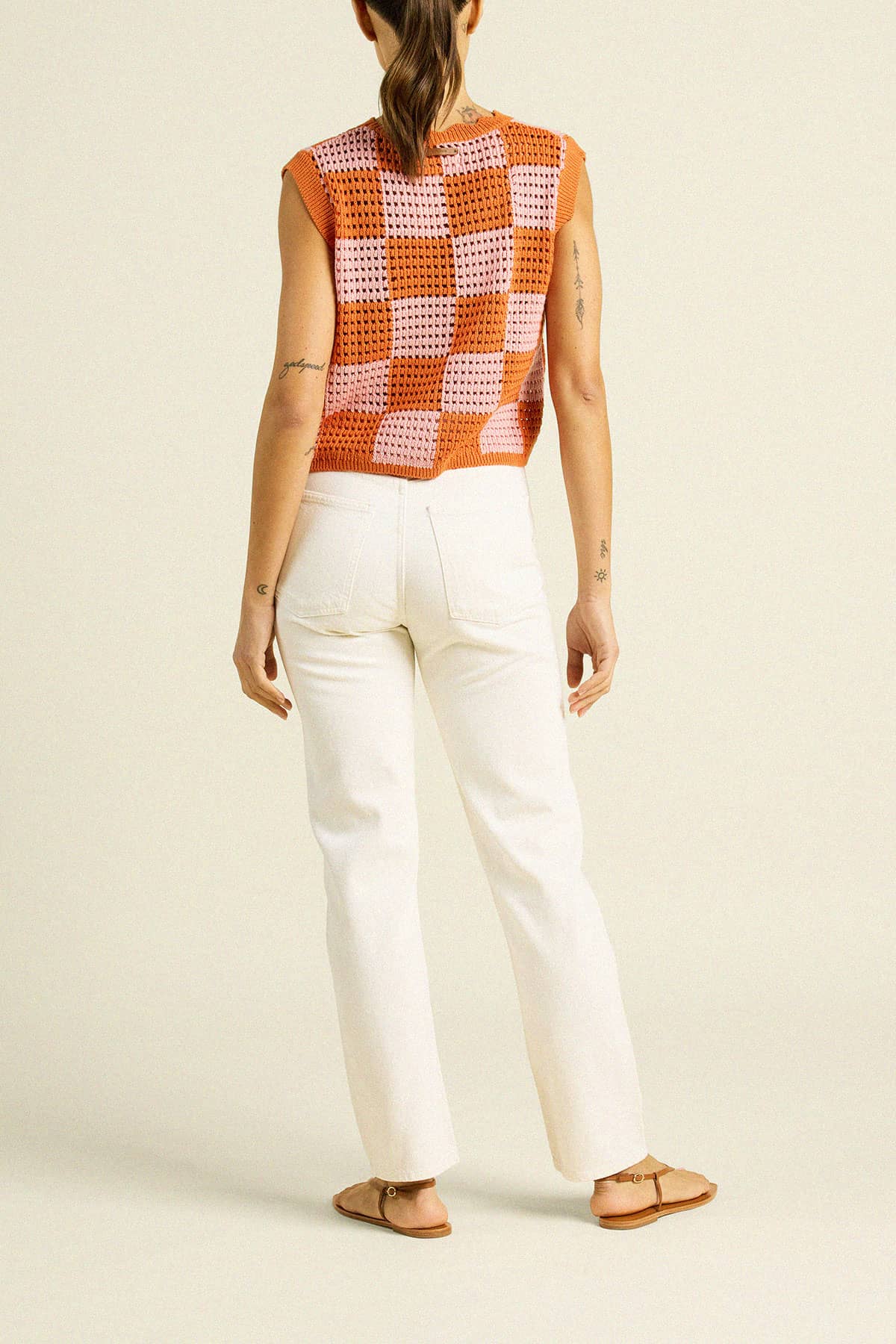 Bree Sweater Tank Pink/Orange Check