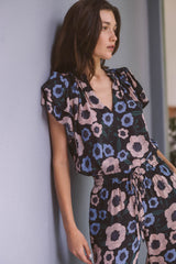 Clover Blouse Navy Poppies