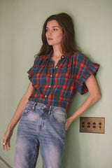 Marianne "B" Ruffle Sleeve Shirt Merrywood Plaid