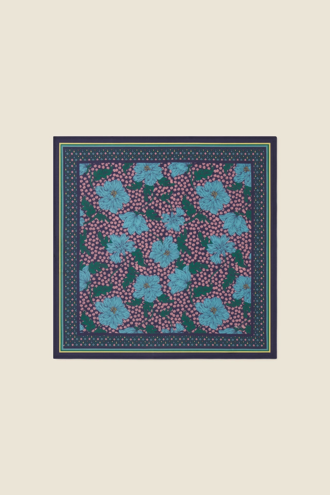 Trovata Charlotte scarf in Midnight Trellis, cotton-silk blend — flat lay