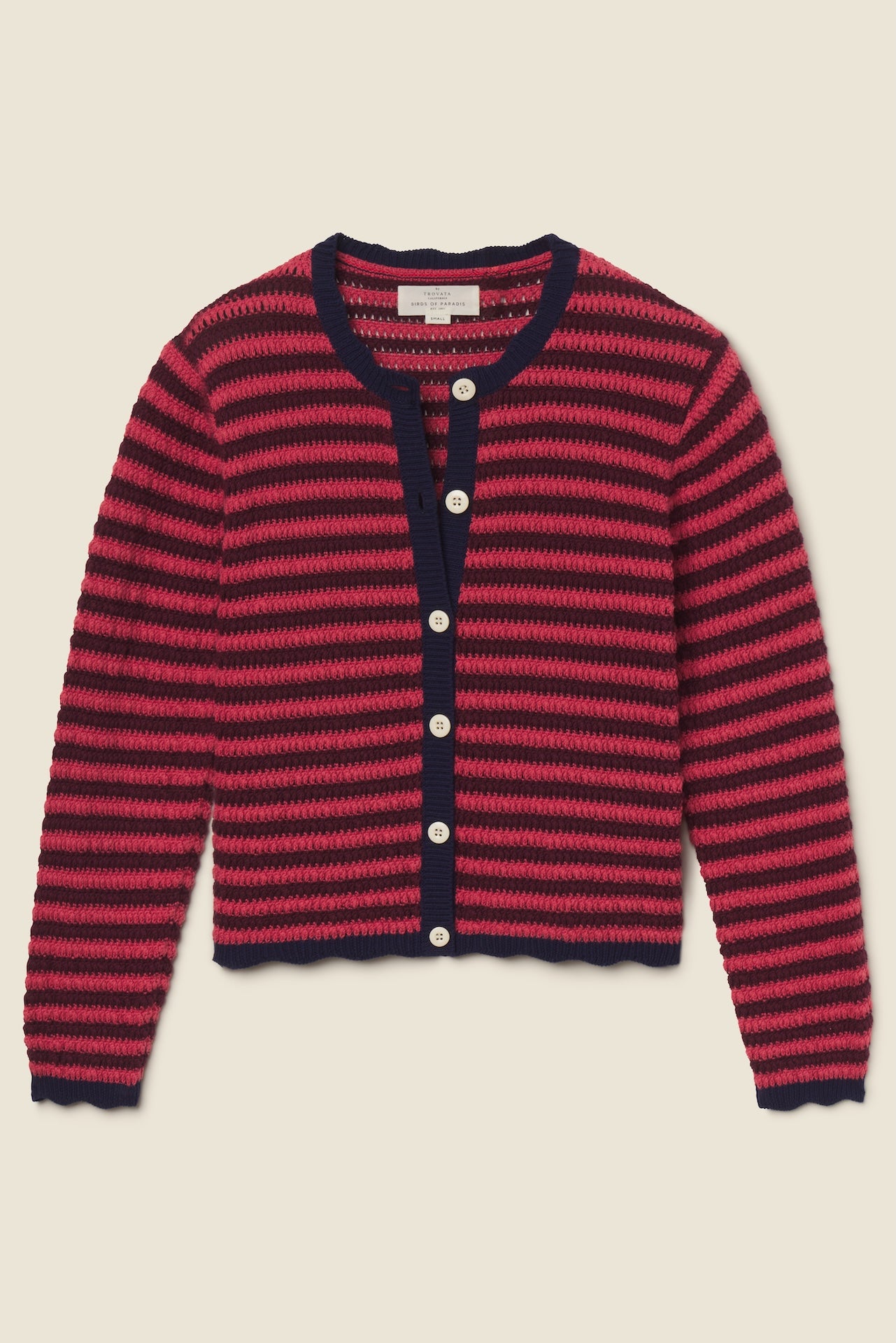 Trovata Vento cardigan in Pink Stripe, cotton