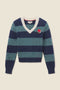 Chalet V-Neck Sweater Indigo Stripe