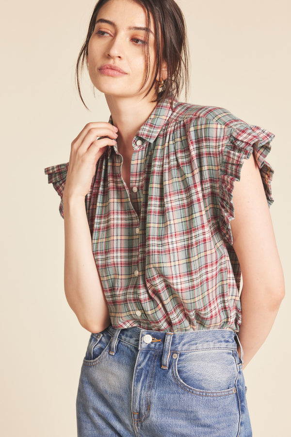 Marianne "B" Ruffle Sleeve Shirt Fairmont Plaid