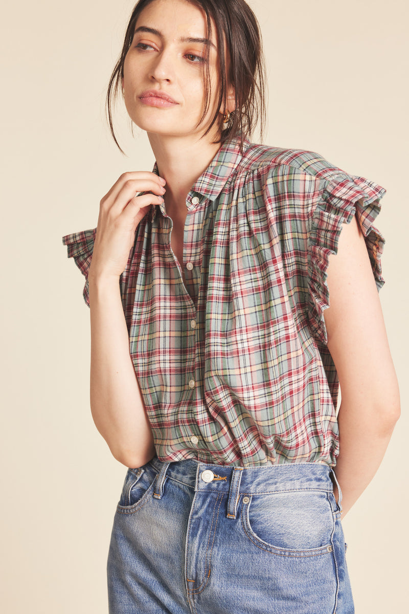 Marianne "B" Ruffle Sleeve Shirt Fairmont Plaid