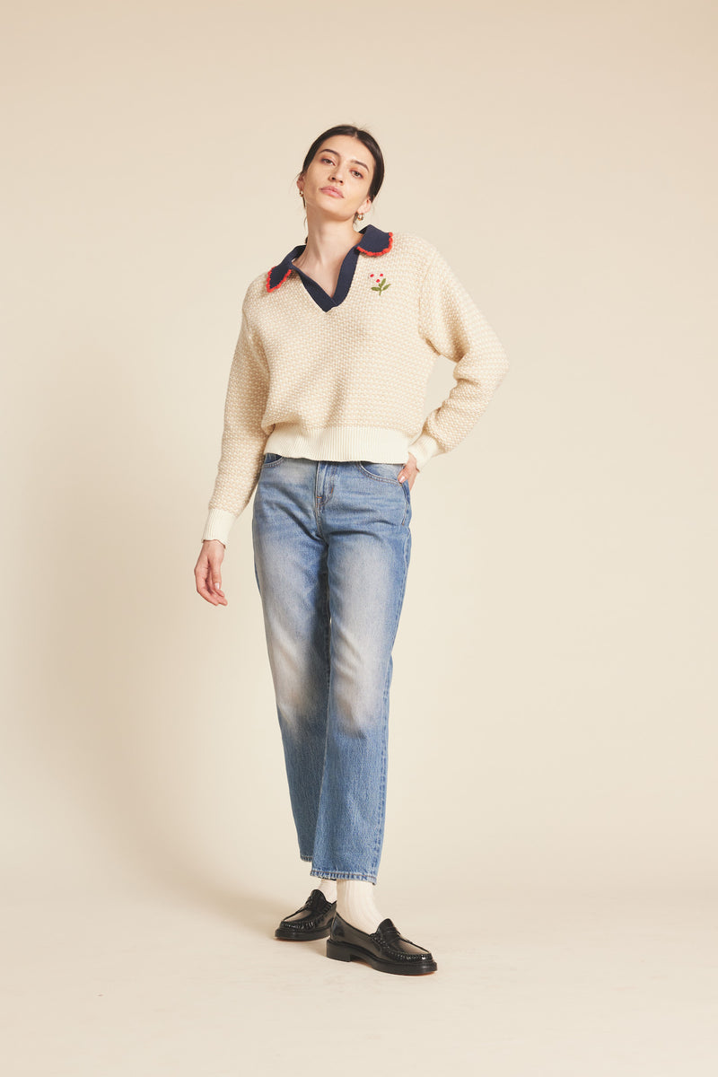 Parker Polo Sweater Antique White