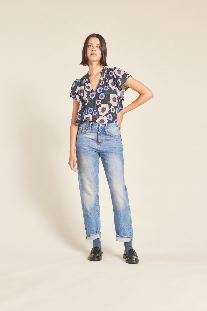 Clover Blouse Navy Poppies