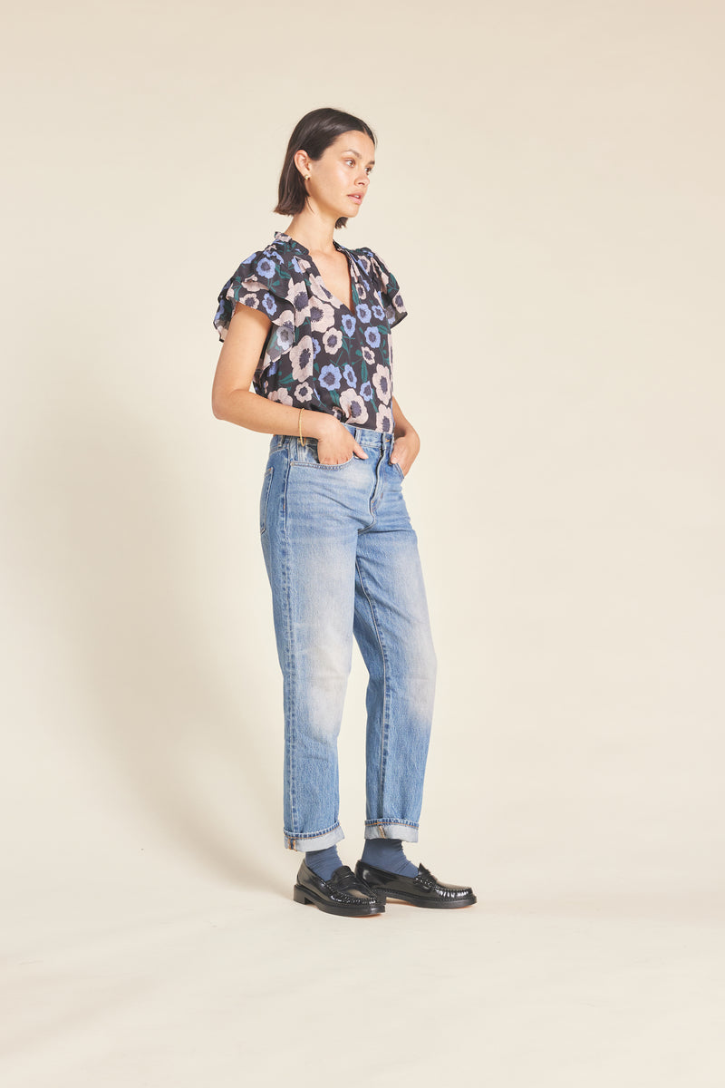 Clover Blouse Navy Poppies