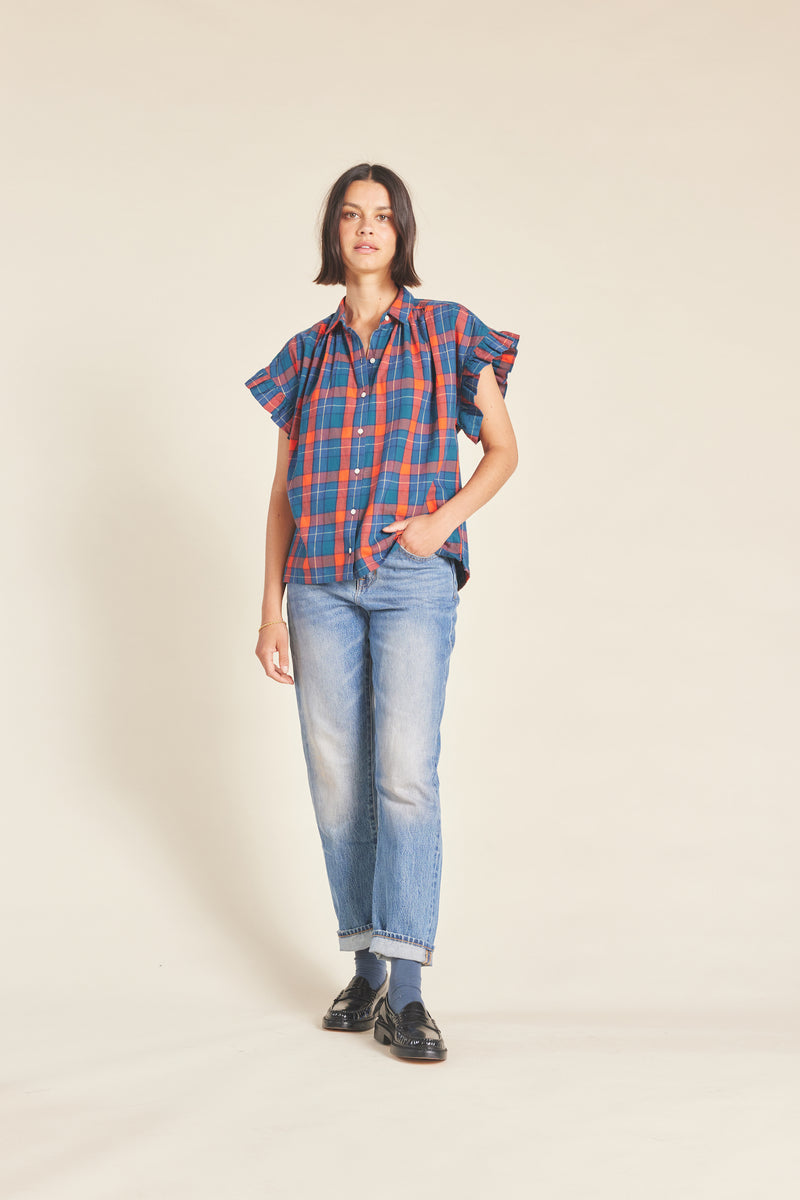 Marianne "B" Ruffle Sleeve Shirt Merrywood Plaid